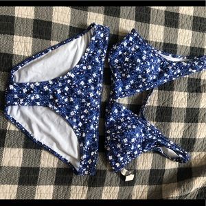 NWT Aerie blue floral bathing bikini.